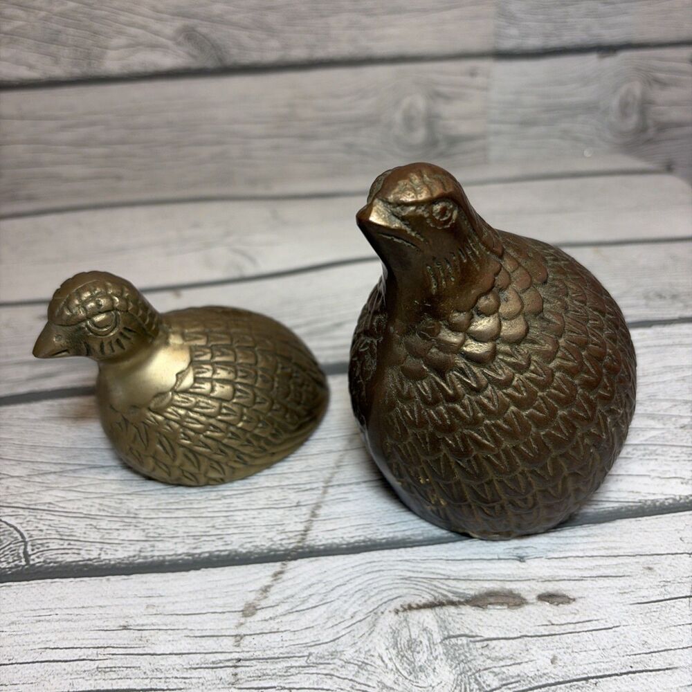 Vintage Brass Quail Bird Figurine Set of 2 Decorative Collectible Sculptures